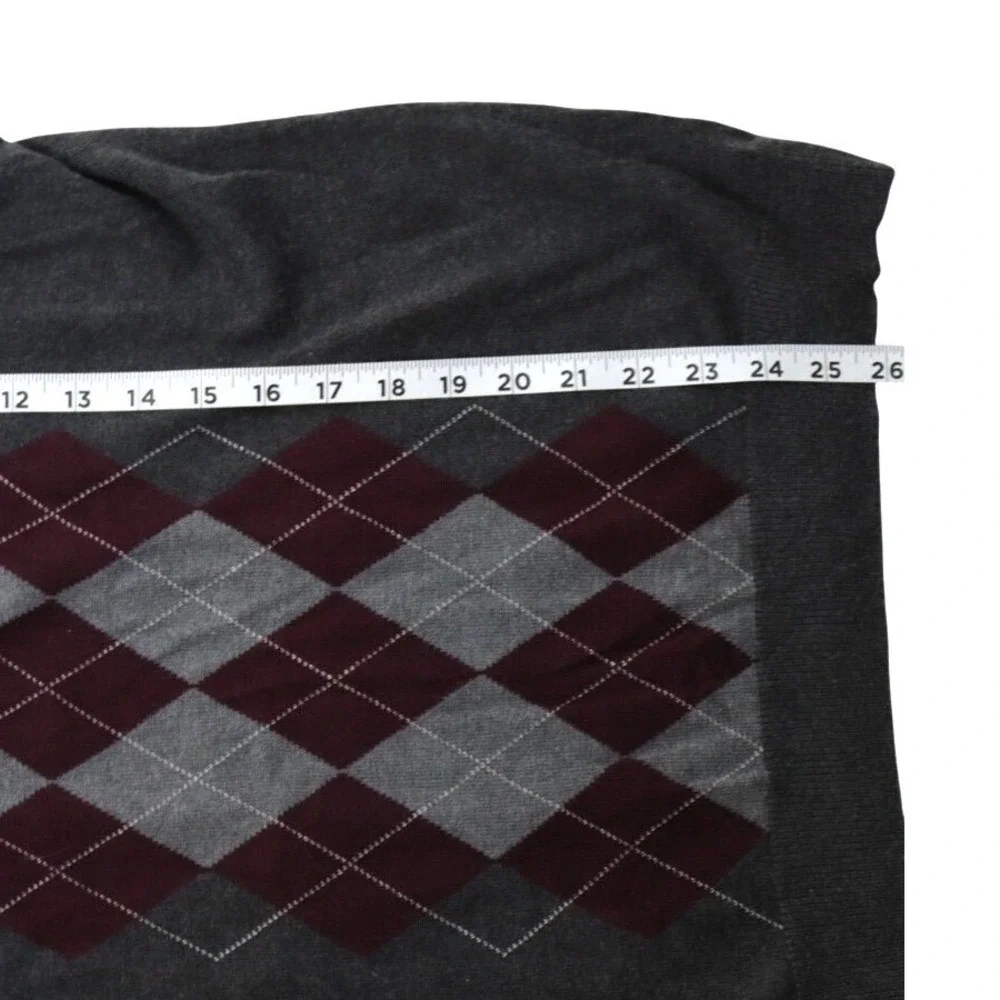 Banana Republic‎ Mens Argyle Sweater Vest Silk Cashmere Grey Burgundy V-Neck M